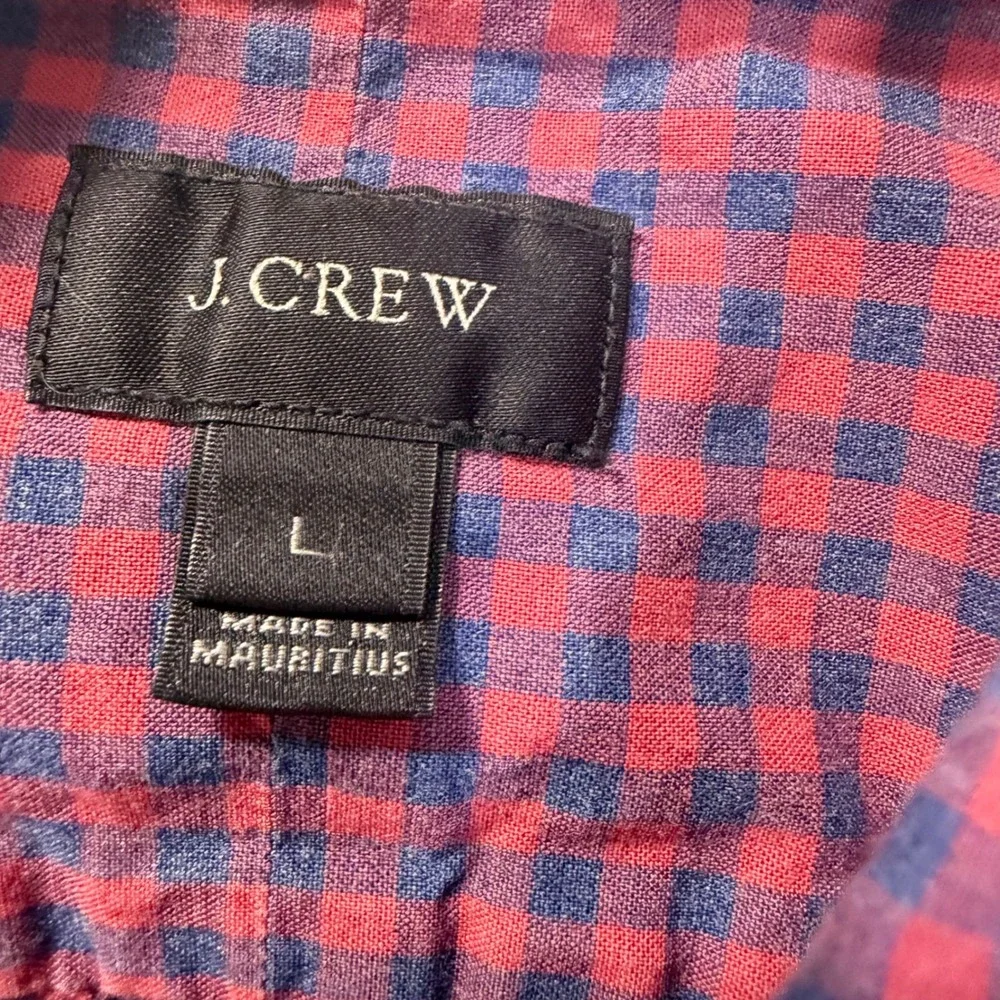 J Crew Mens Large Gingham Button Down Shirt Red Blue Plaid Long Sleeve Cotton